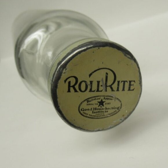 Vintage Good House Keeping 14" ROLL-RITE Glass Rolling Pin - Original Metal Lid - Picture 5 of 6